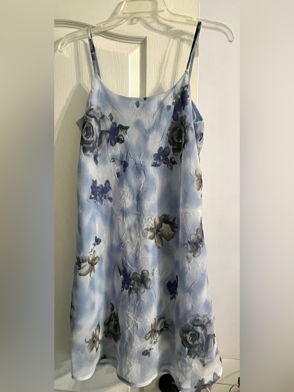 Y2K DBY Ltd Crinkle Chiffon Slip Dress Periwinkle Watercolor Floral Size 9